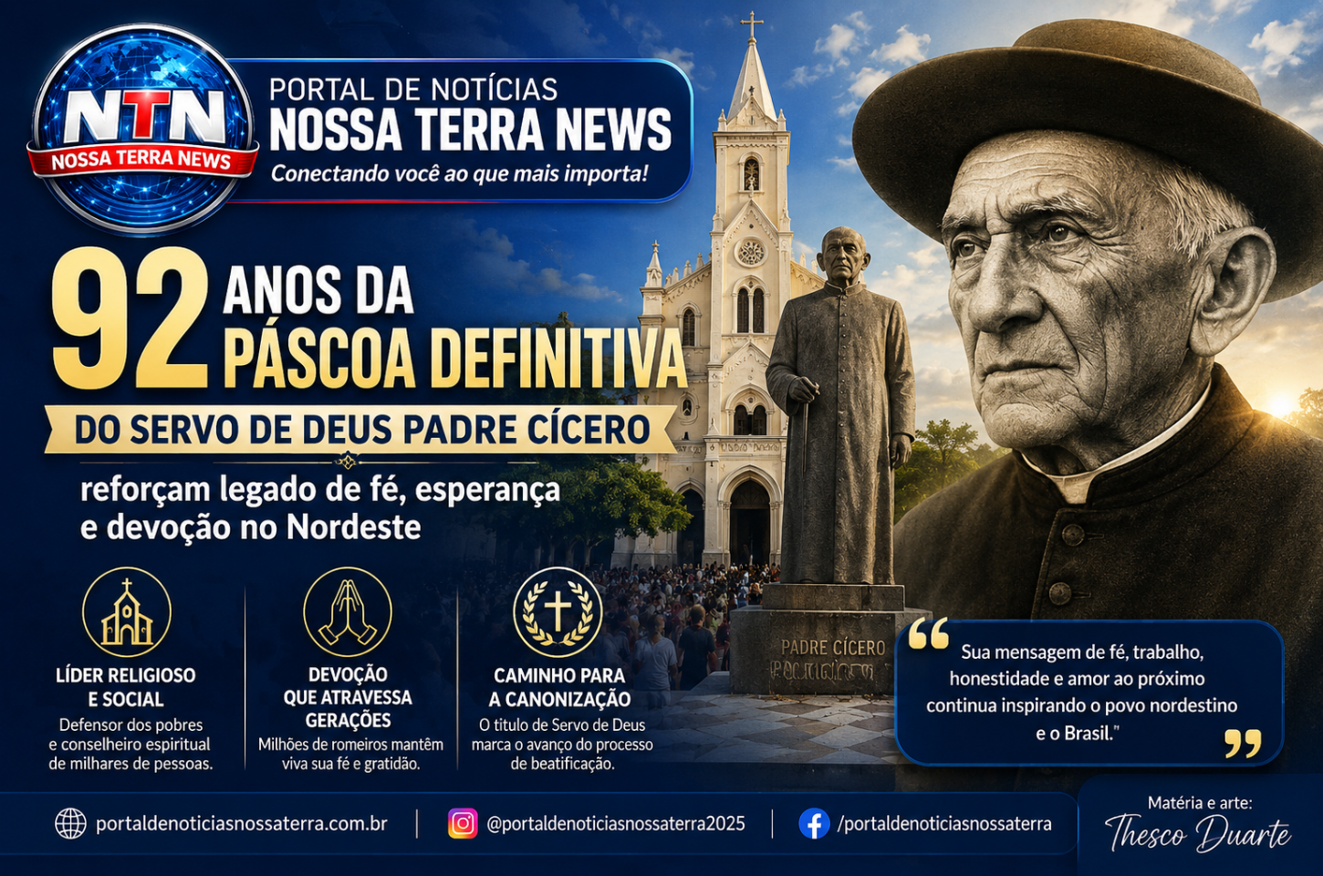 92 anos da Páscoa Definitiva do Servo de Deus Padre Cícero reforçam legado de fé, esperança e devoção no Nordeste