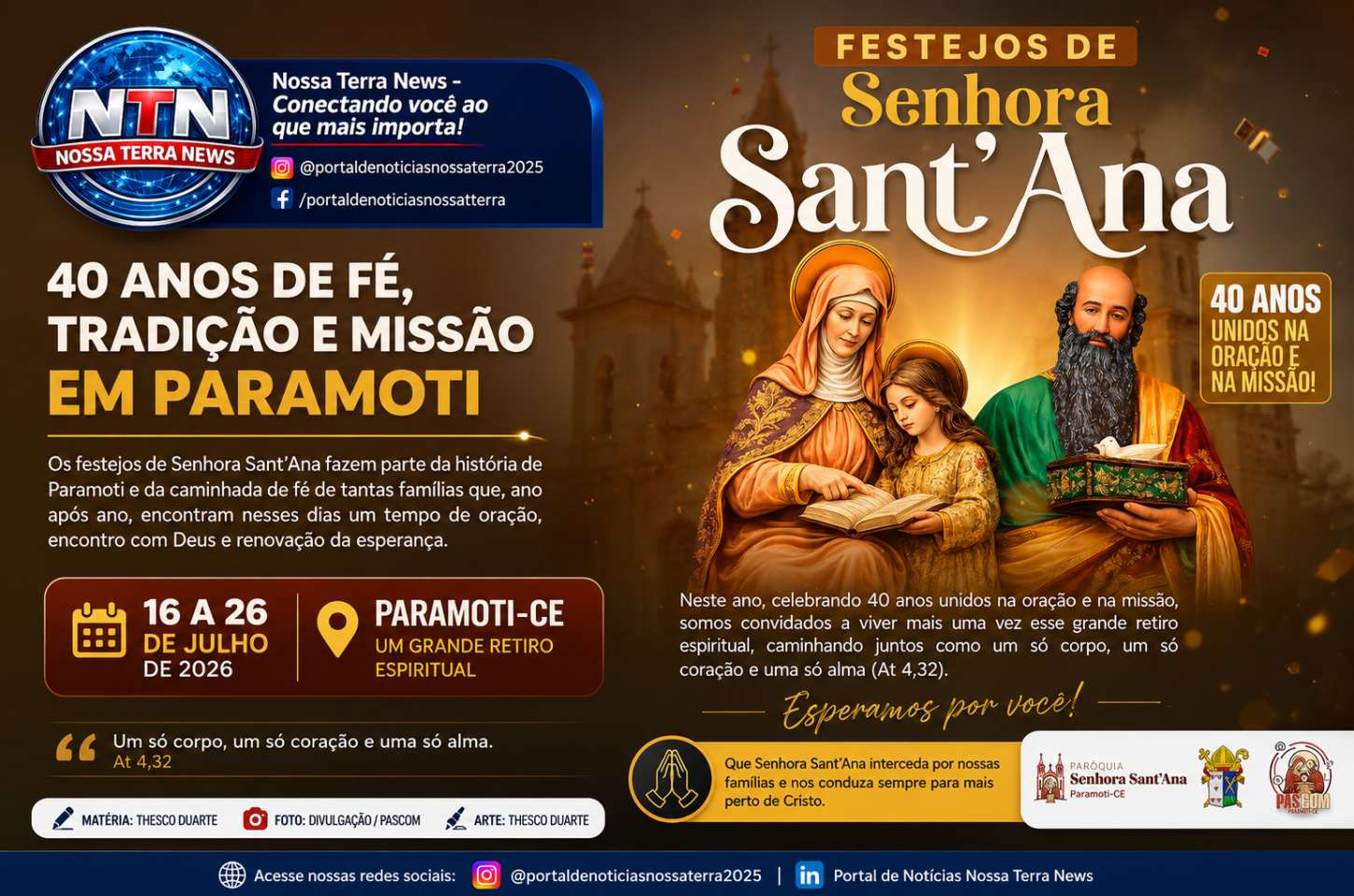 Festa de Senhora Sant'Ana celebra 40 anos de fé, tradição e missão em Paramoti