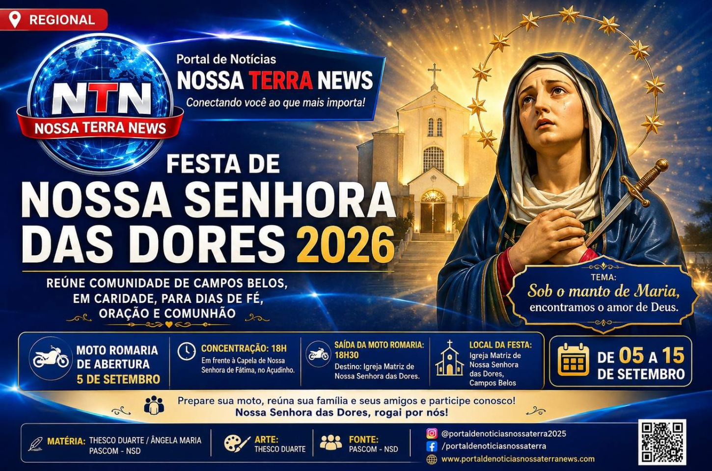 Festa de Nossa Senhora das Dores 2026 reúne comunidade de Campos Belos, em Caridade, para dias de fé, oração e comunhão