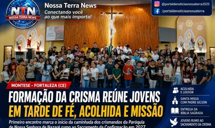 Formação da Crisma reúne jovens em tarde de fé na Paróquia Nossa Senhora de Nazaré, no Montese